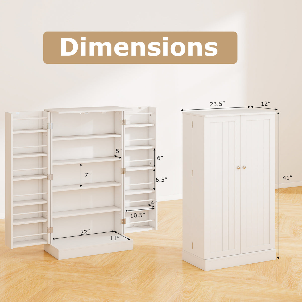 41 Inch Tall Pantry Cabinet Kitchen Storage Cabinet with Doors and Shelves-White