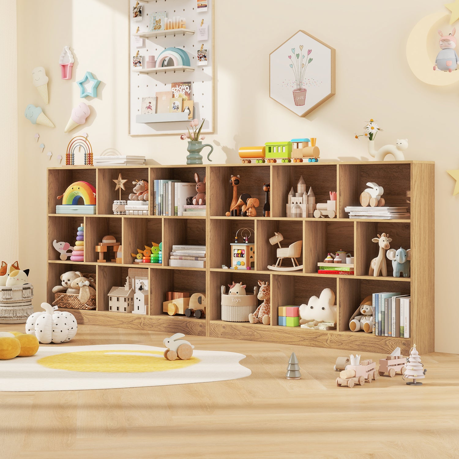41 inches Wooden Toy Storage Organizer with 10 Cubes for Classroom Daycare Nursery Kindergarten