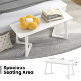42 Inch Modern Entryway Bench Long Dining Bench with Rubber Wood Legs-White