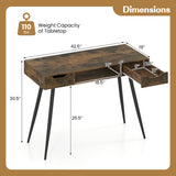 42.5" Mid Century Modern Writing Desk with Metal Leg and Drawers