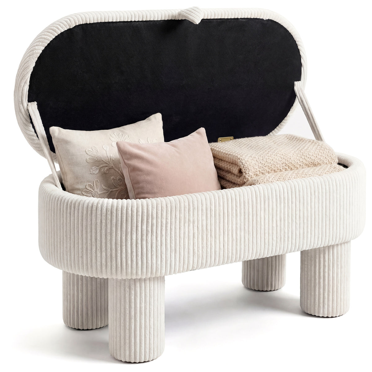 Storage Ottoman Bench Corduroy Fabric Upholstered Foot Stool