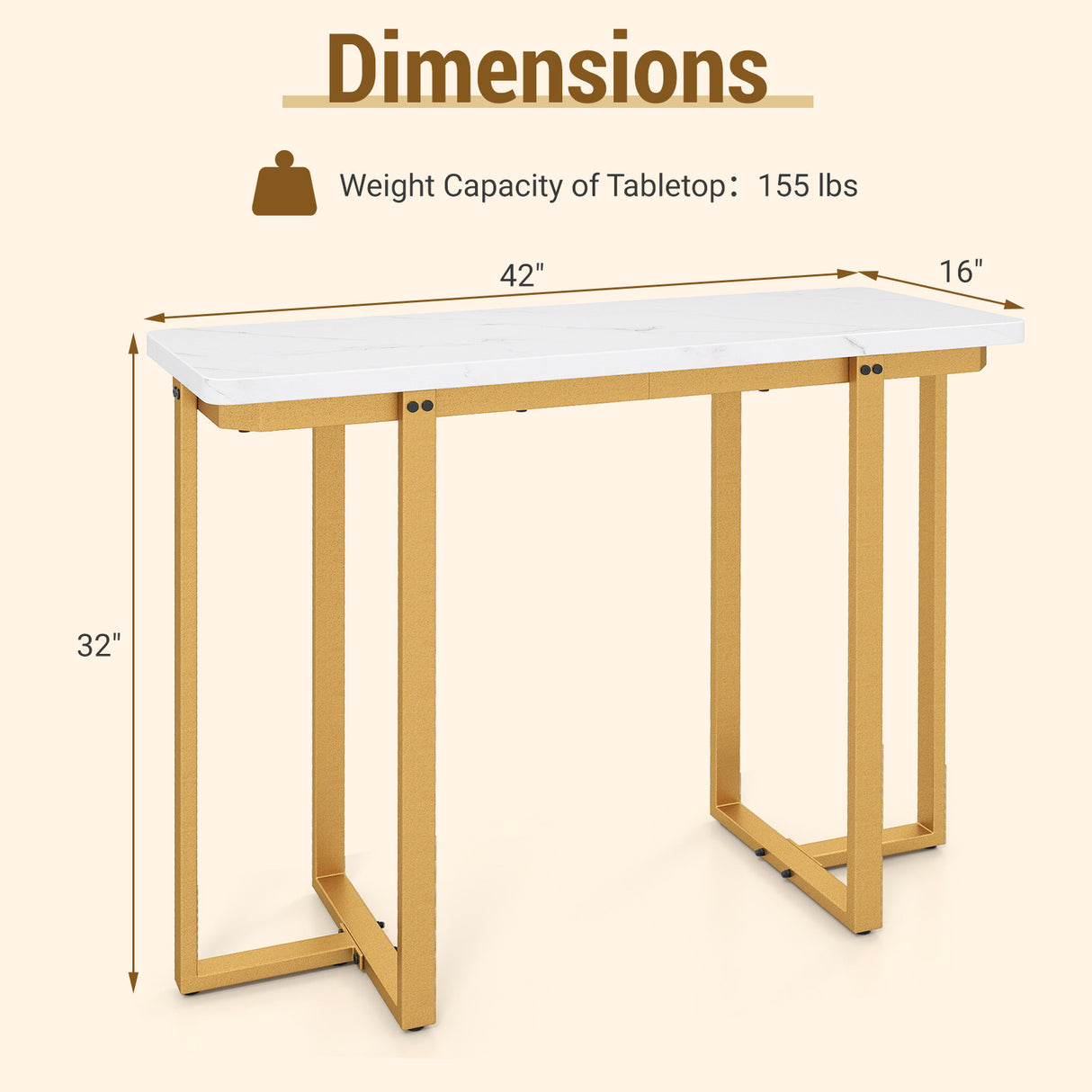 42 Inches Modern Faux Marble Entryway Table with Geometric Metal Frame