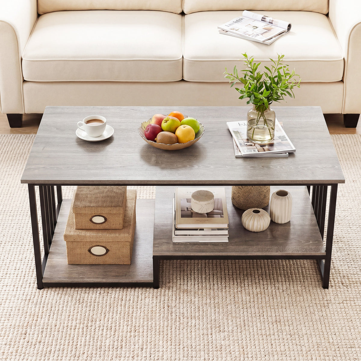 43.5" Coffee Table 2-Tier with Open Storage Shelf