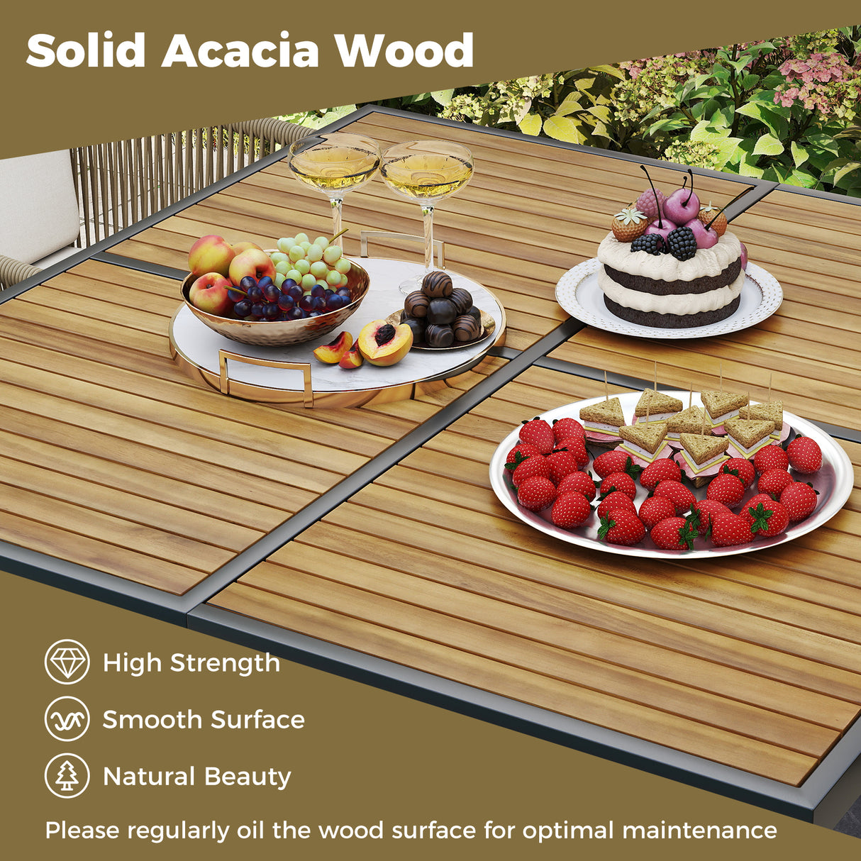 43.5 Inch 4-Person Square Patio Dining Table-Natural