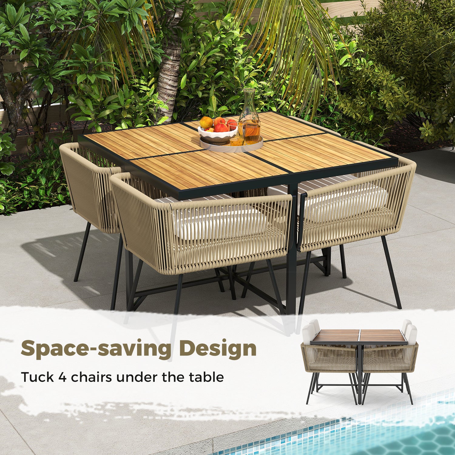 43.5 Inch 4-Person Square Patio Dining Table-Natural