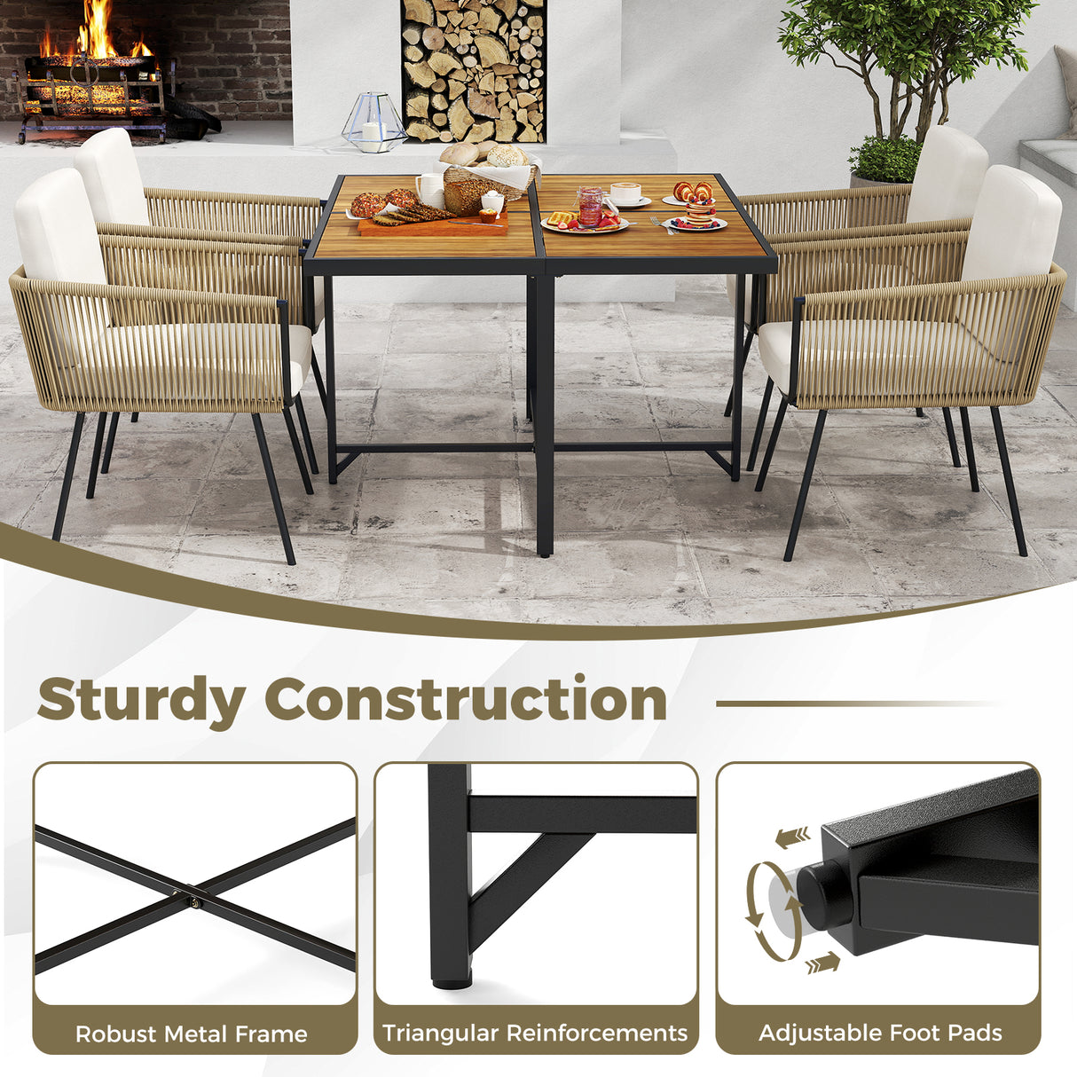 43.5 Inch 4-Person Square Patio Dining Table-Natural