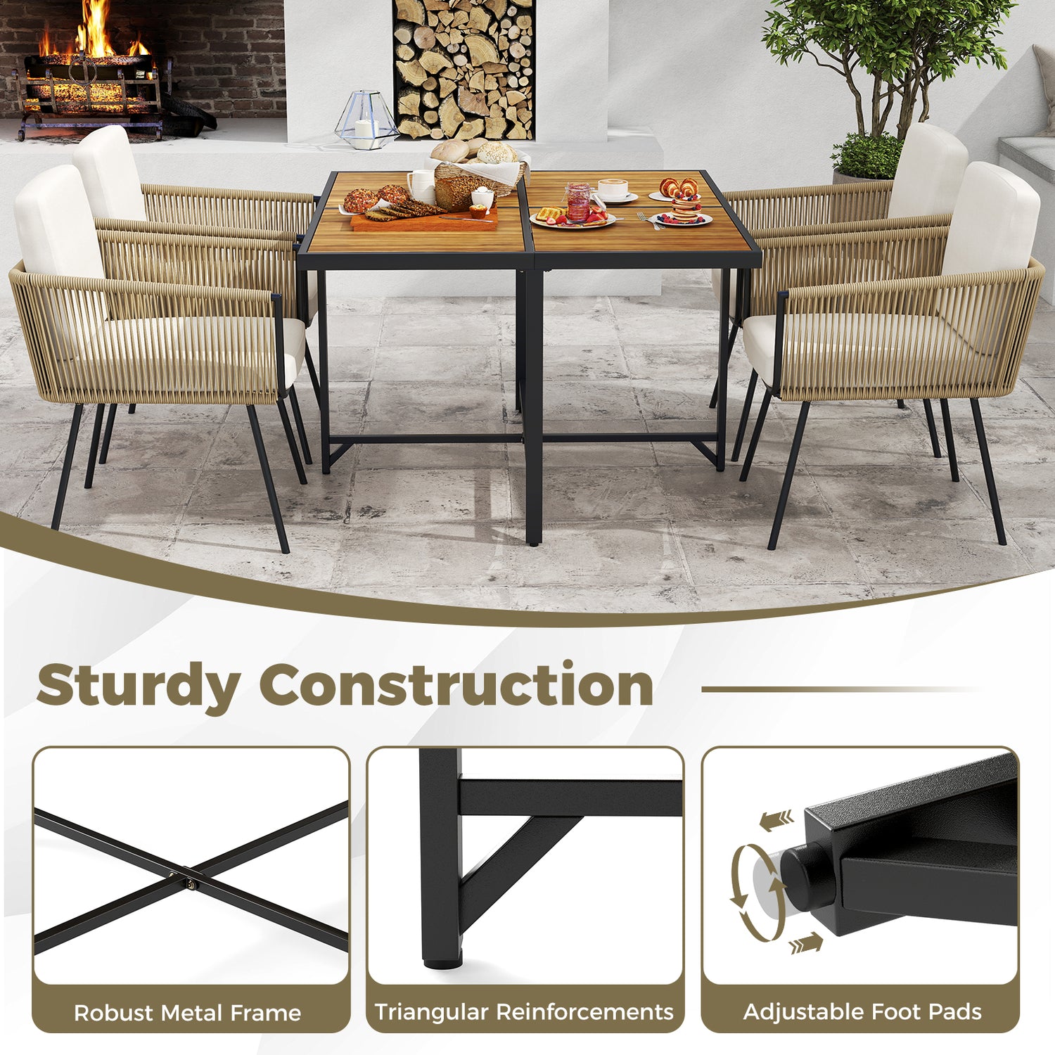 43.5 Inch 4-Person Square Patio Dining Table-Natural