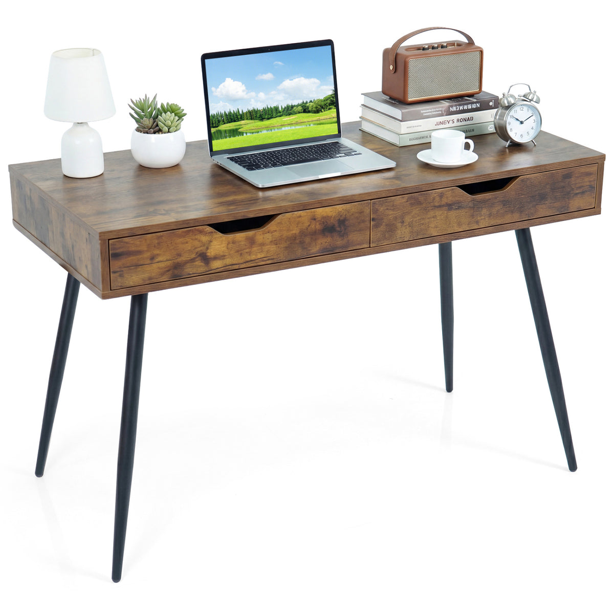 Computer Desk with 2 Drawers for Small Spaces