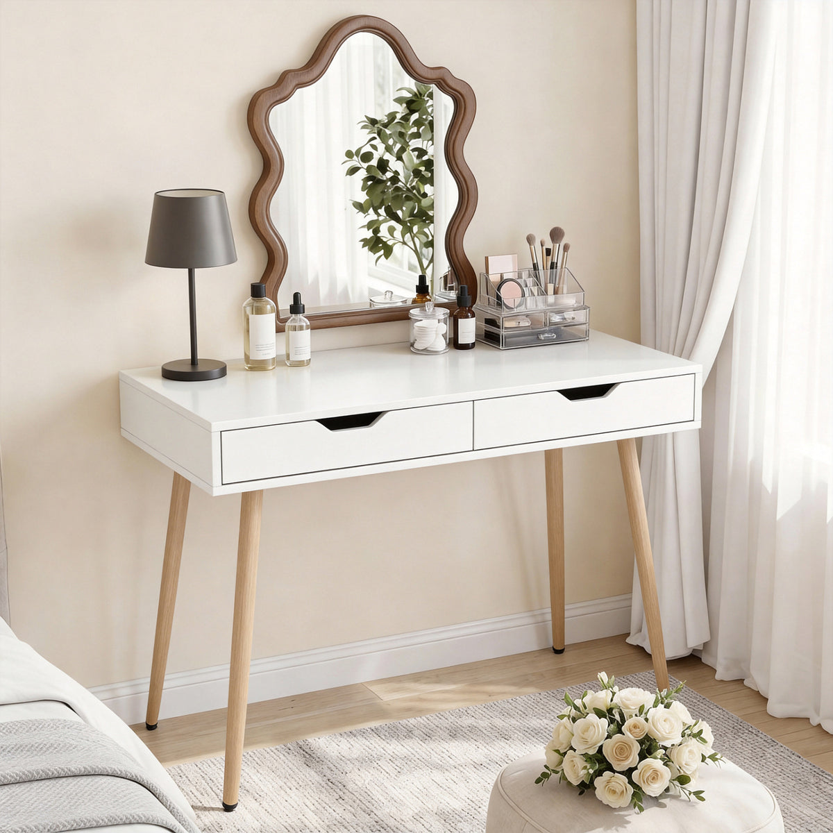 Computer Desk with 2 Drawers for Small Spaces