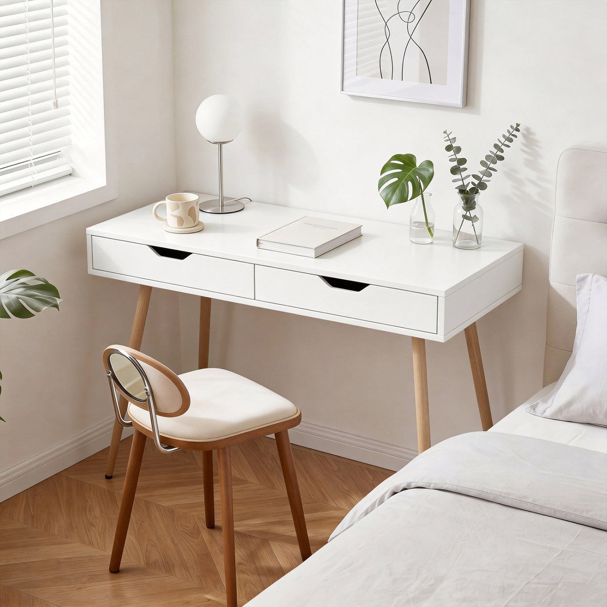 Computer Desk with 2 Drawers for Small Spaces