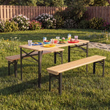Folding Kids Picnic Table & Bench Set No Assembly Wooden Toddler Table