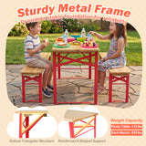Folding Kids Picnic Table & Bench Set No Assembly Wooden Toddler Table
