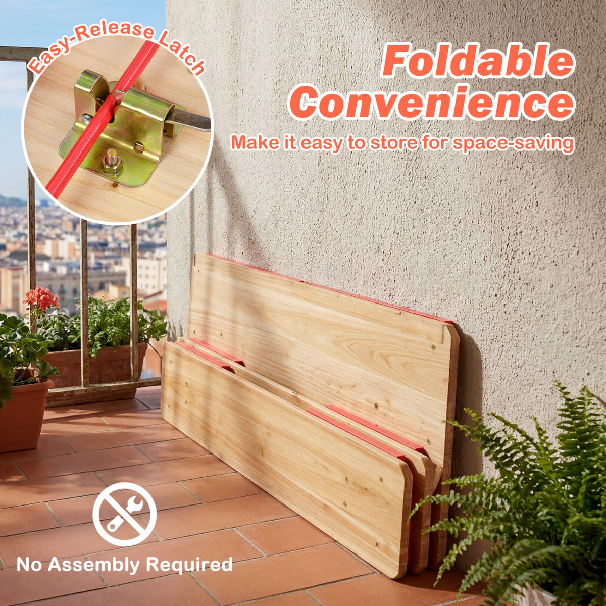 Folding Kids Picnic Table & Bench Set No Assembly Wooden Toddler Table