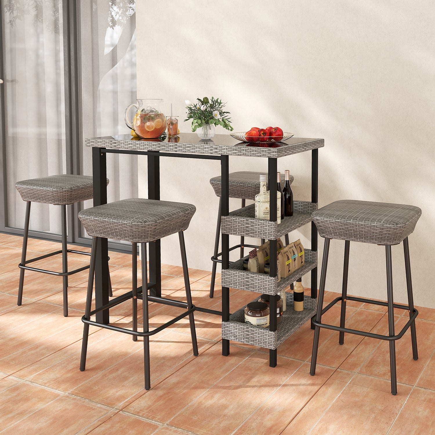 43.5 Inch Outdoor Bar Table with Tempered Glass Top