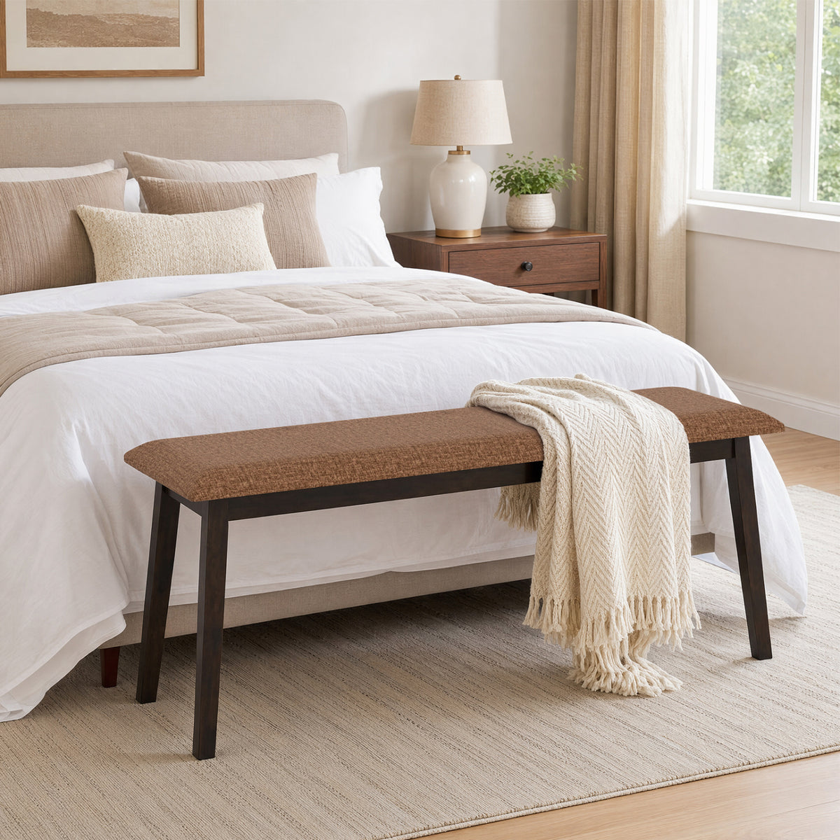 Upholstered Entryway Bench with Rubber Wood Frame