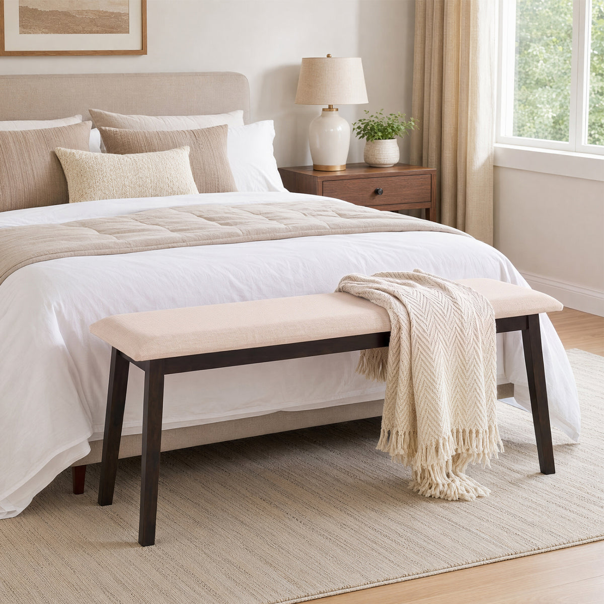 Upholstered Entryway Bench with Rubber Wood Frame
