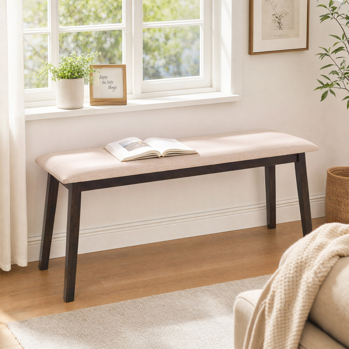 Upholstered Entryway Bench with Rubber Wood Frame