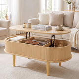 43.5" Oval Lift Top Coffee Table with Storage and Fluted Design for Living Room