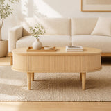 43.5" Oval Lift Top Coffee Table with Storage and Fluted Design for Living Room