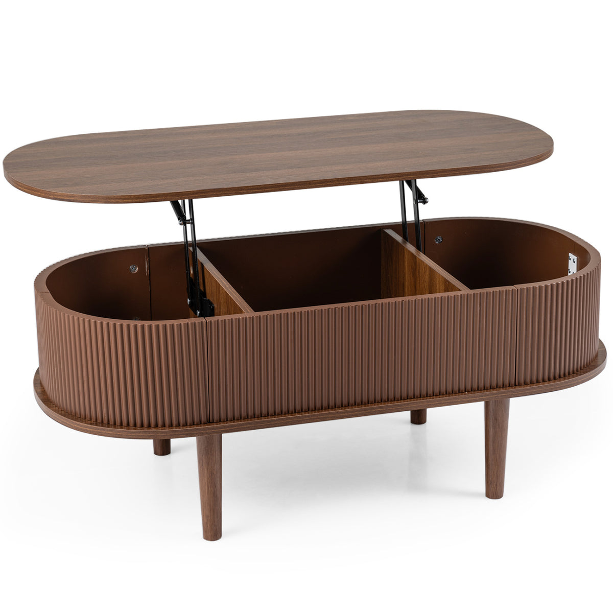 43.5" Oval Lift Top Coffee Table with Storage and Fluted Design for Living Room