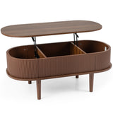 43.5" Oval Lift Top Coffee Table with Storage and Fluted Design for Living Room