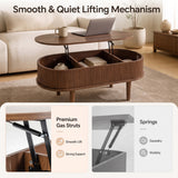 43.5" Oval Lift Top Coffee Table with Storage and Fluted Design for Living Room