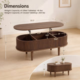 43.5" Oval Lift Top Coffee Table with Storage and Fluted Design for Living Room