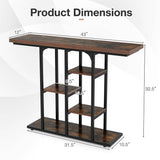 43" Console Table with Storage Shelves and Metal Frame for Entryway Hallway Foyer-Rustic Brown