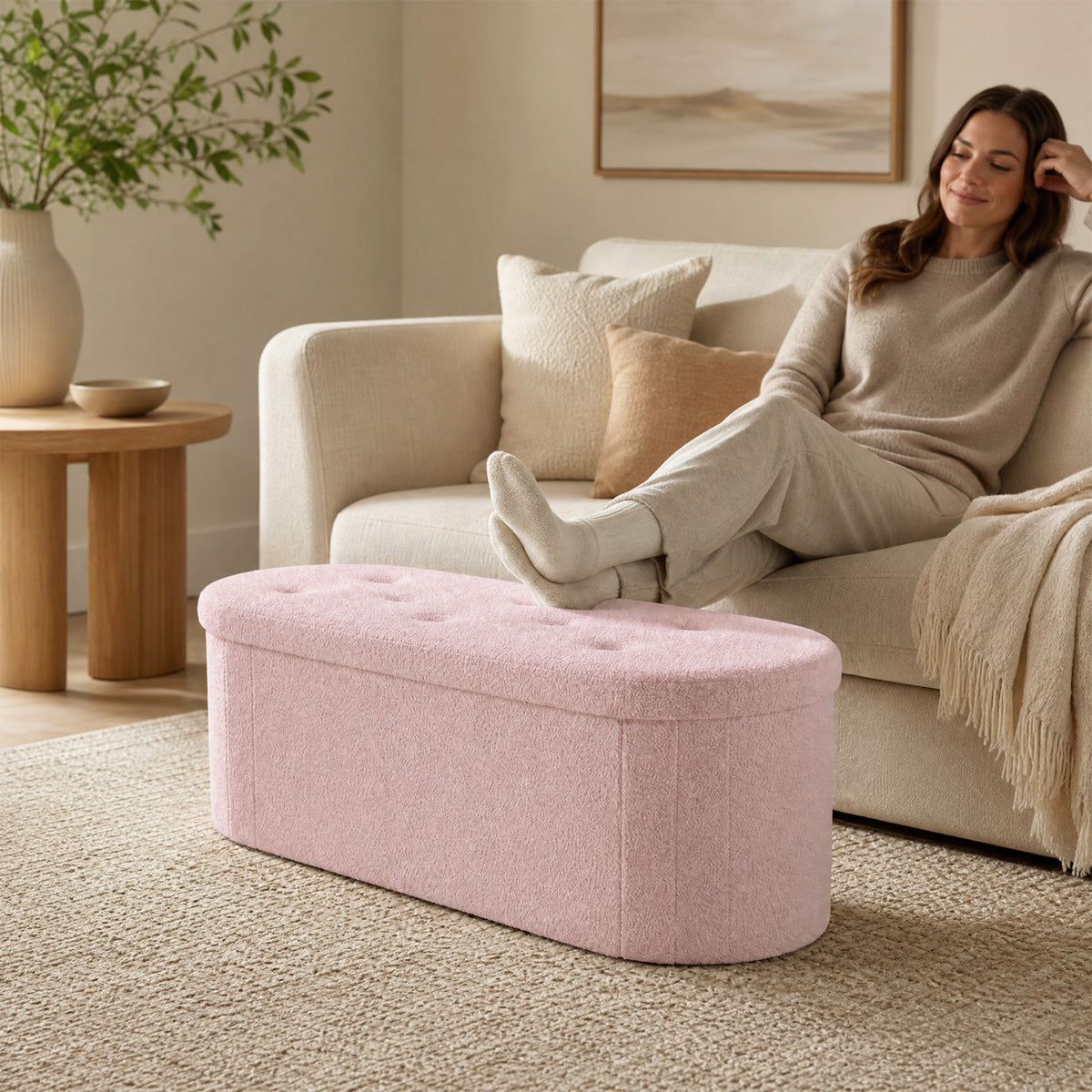 43" Folding Teddy Storage Ottoman Bench with Dividers for Living Room and Bedroom