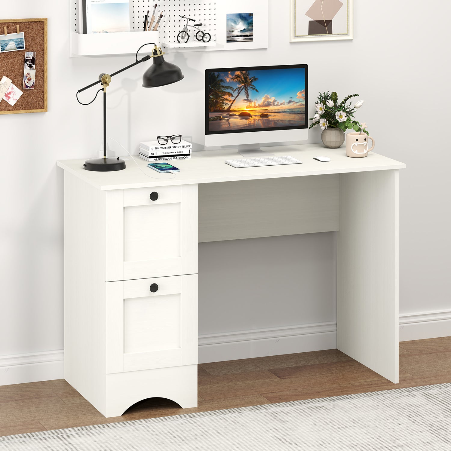 Wooden Vintage Computer Desk with 2 Drawers for Home and Office