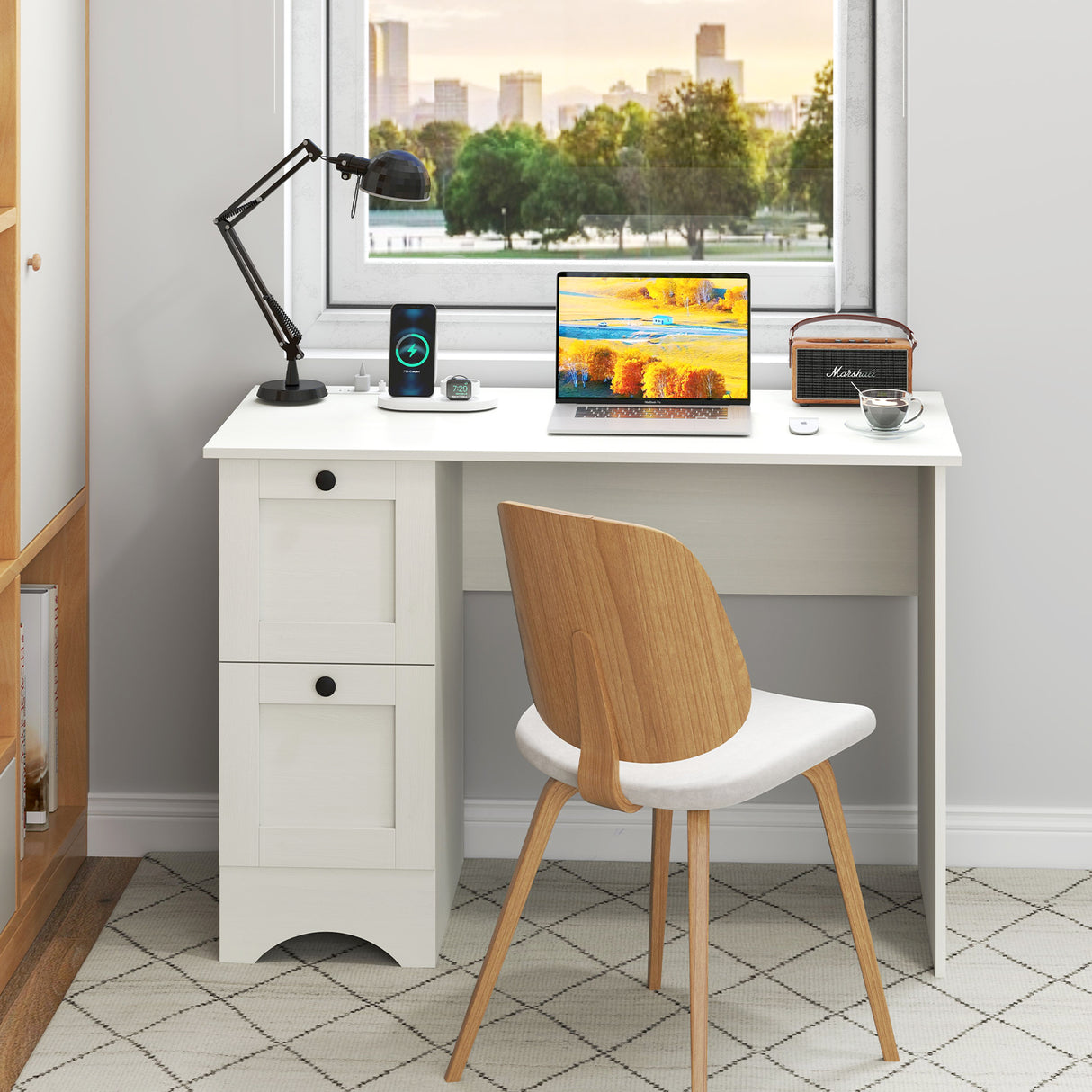 Wooden Vintage Computer Desk with 2 Drawers for Home and Office