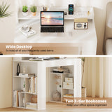 43 Inch Computer Desk with Power Outlets and 2 Bookcases-White