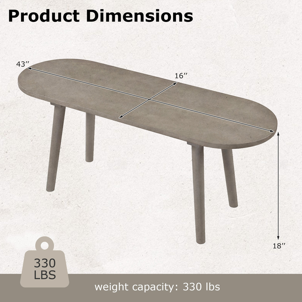 43 Inch Solid Wood Farmhouse Dining Bench Rustic Wooden Entryway Bench with Rubber Wood Legs-Gray