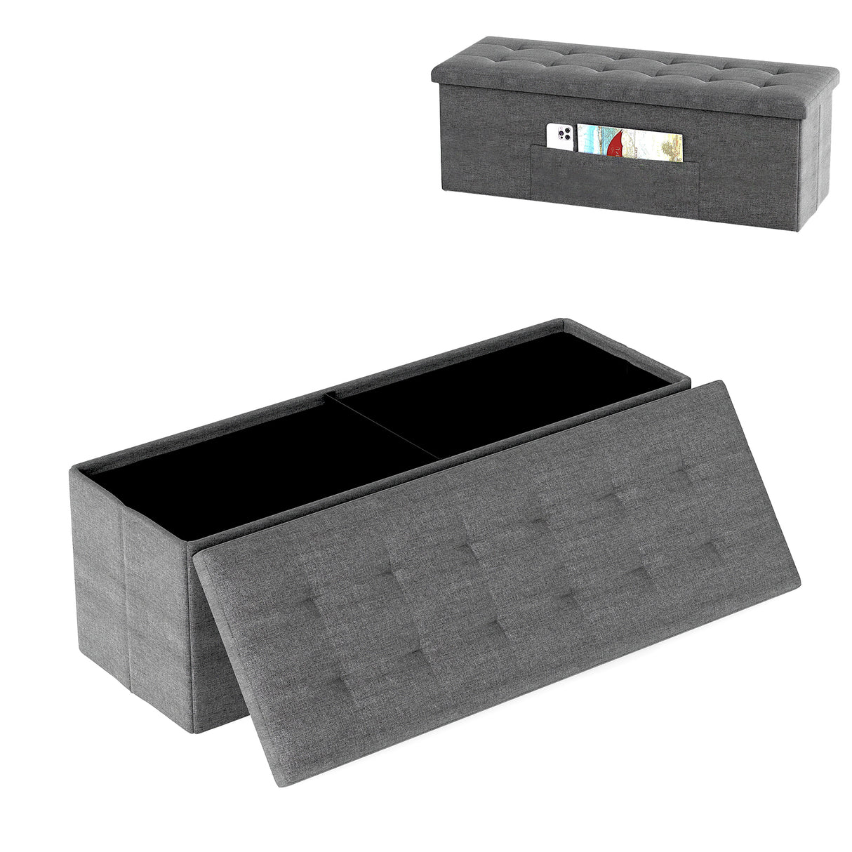 43 Inches Folding Storage Ottoman Bench Linen End of Bed Bench with Padded Seat