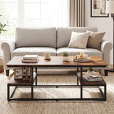 43" Rectangle Coffee Table with Storage and Open Shelves-Rusticbrown