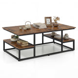 43" Rectangle Coffee Table with Storage and Open Shelves-Rusticbrown