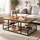 43" Rectangle Coffee Table with Storage and Open Shelves-Rusticbrown