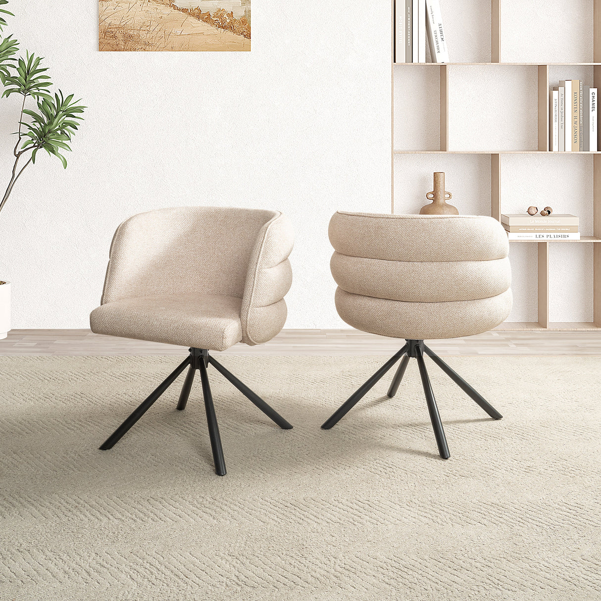 270° Swivel Home Office Desk Chairs Set of 2,Modern Dining Chairs, Upholstered Bedroom Chairs with Metal Base,Makeup Chair for Vanity, for Living Room, Bedroom,Study Room,Dining Room(Beige)