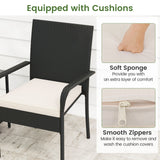3 Piece Patio Furniture Set with Seat Cushions and Tempered Glass Tabletop