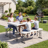 44" HDPE Folding Picnic Table Set with 2 Benches