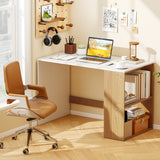 Wooden Computer Desk with Bookshelf for Small Space
