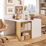 Wooden Computer Desk with Bookshelf for Small Space