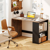 Wooden Computer Desk with Bookshelf for Small Space