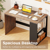 Wooden Computer Desk with Bookshelf for Small Space