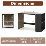 Wooden Computer Desk with Bookshelf for Small Space