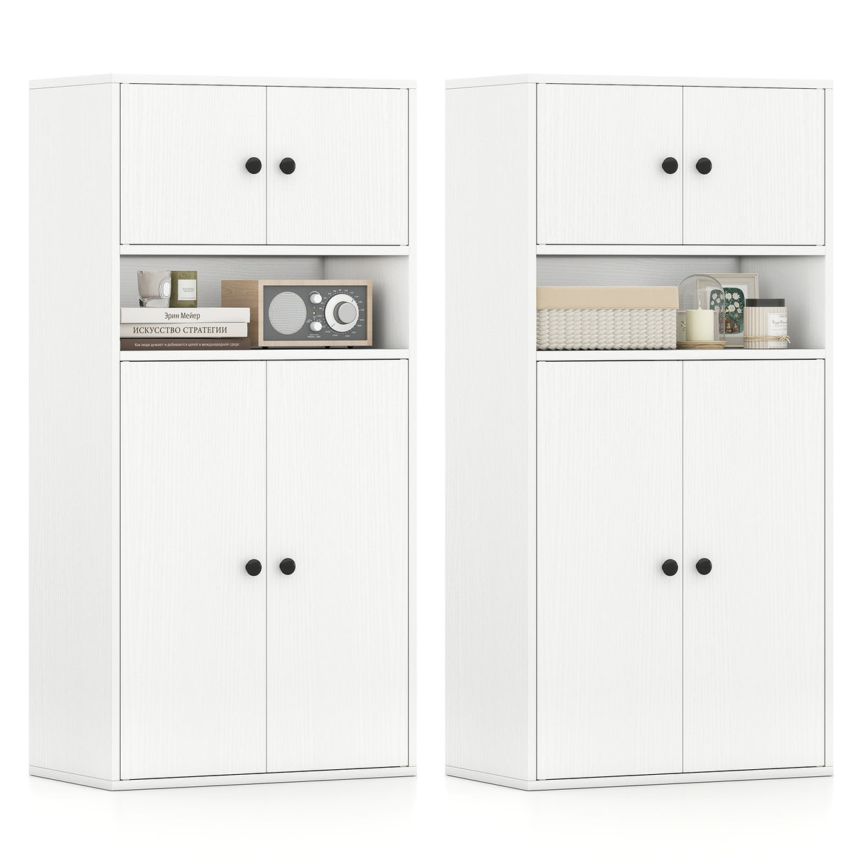 44 Inches Tall Bookshelf with Doors and Adjustable Shelf