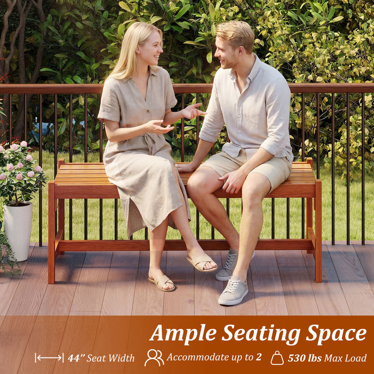 44" Patio Wood Bench Set of 1/2 Outdoor Solid Hardwood Dining Bench with Teak Oil Finish