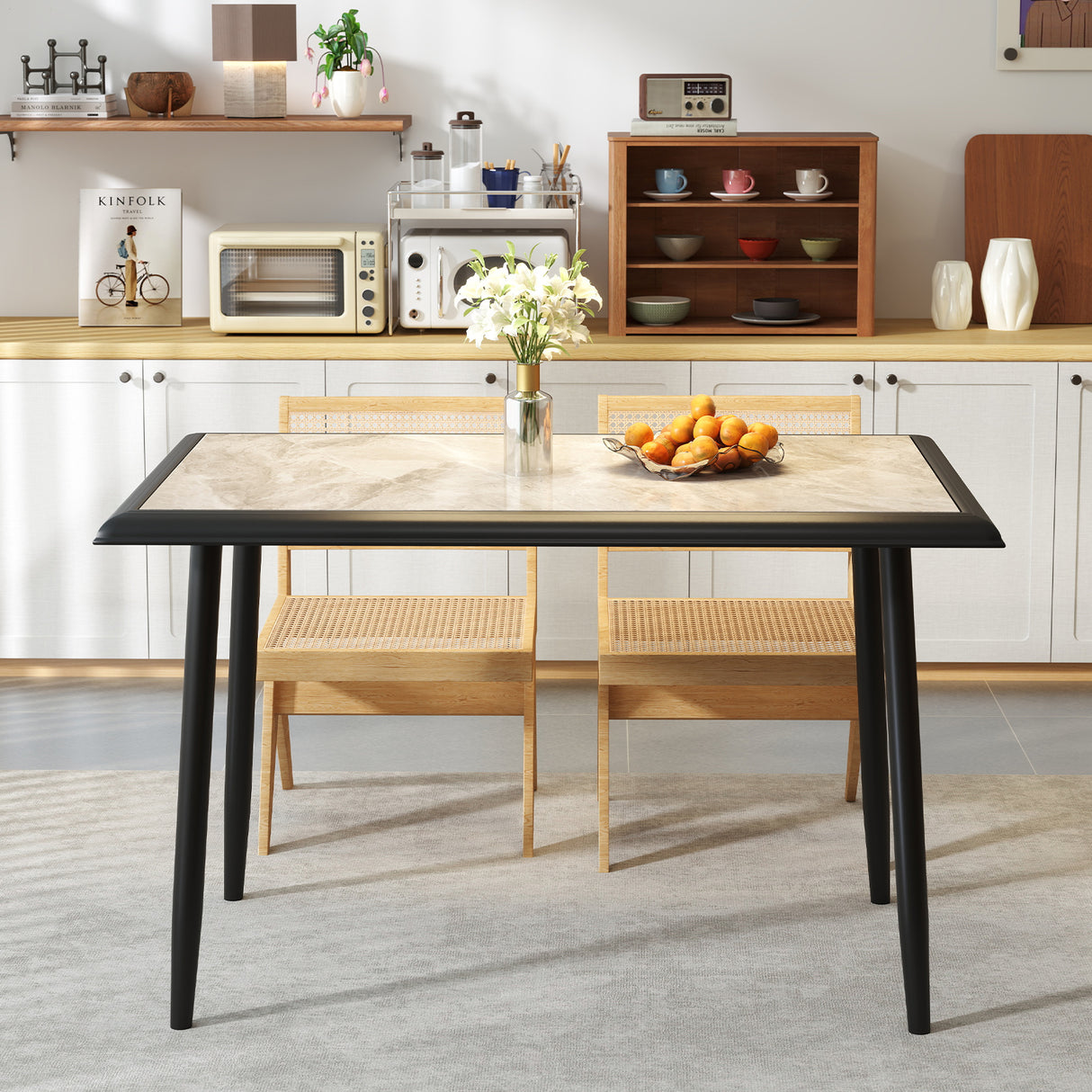 Sintered Stone Dining Table 44" Rectangular Kitchen Table with Metal Frame Indoor Modern Breakfast Table for Living Room Dining Room-Golden