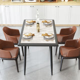 Sintered Stone Dining Table 44" Rectangular Kitchen Table with Metal Frame Indoor Modern Breakfast Table for Living Room Dining Room-Golden