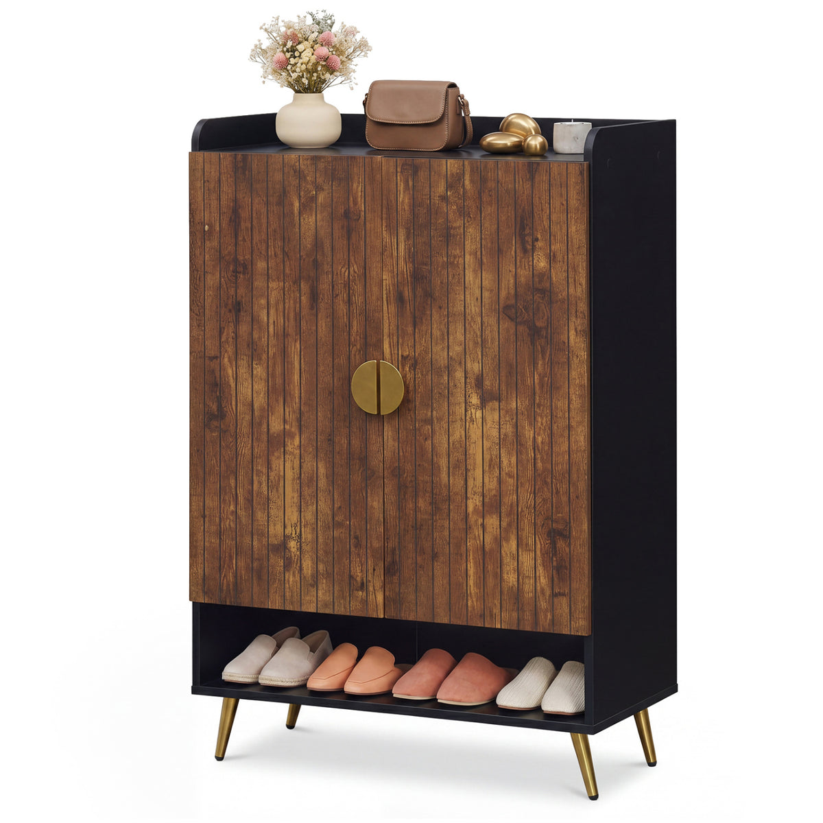 44" Tall Shoe Storage Cabinet with 7-Tier Doors and Adjustable Shelves for Entryway